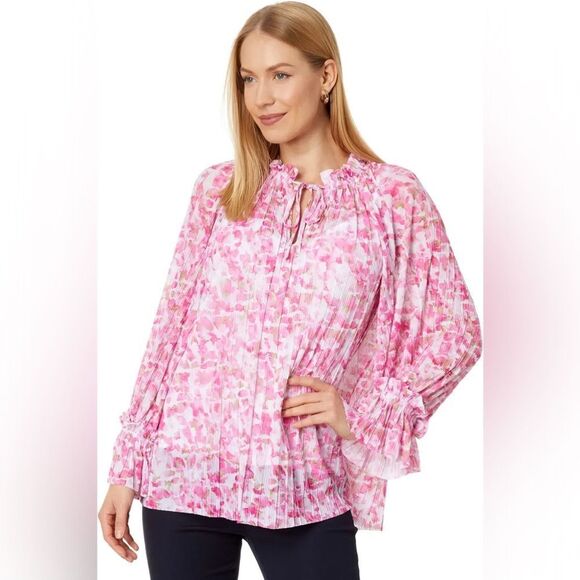 Vince Camuto Pleated Mesh Peasant Blouse - Picture 1 of 12